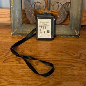 Essentials Unisex Adult Black Faux Leather Lanyard with Zipper Wallet